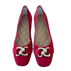Aerosoles Candice Red Suede Leather Gold Twist Ballet Flat NWOB Sz 10